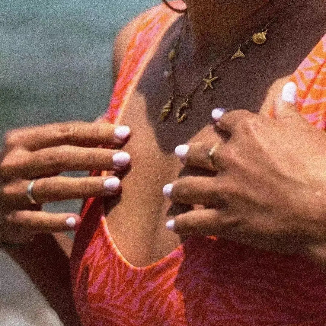 MHS.SUN Starfish Shell Initial Necklace Waterproof 18K Gold Plated Stainless Steel Charm Necklaces Surfer Girl Summer Beach Gift