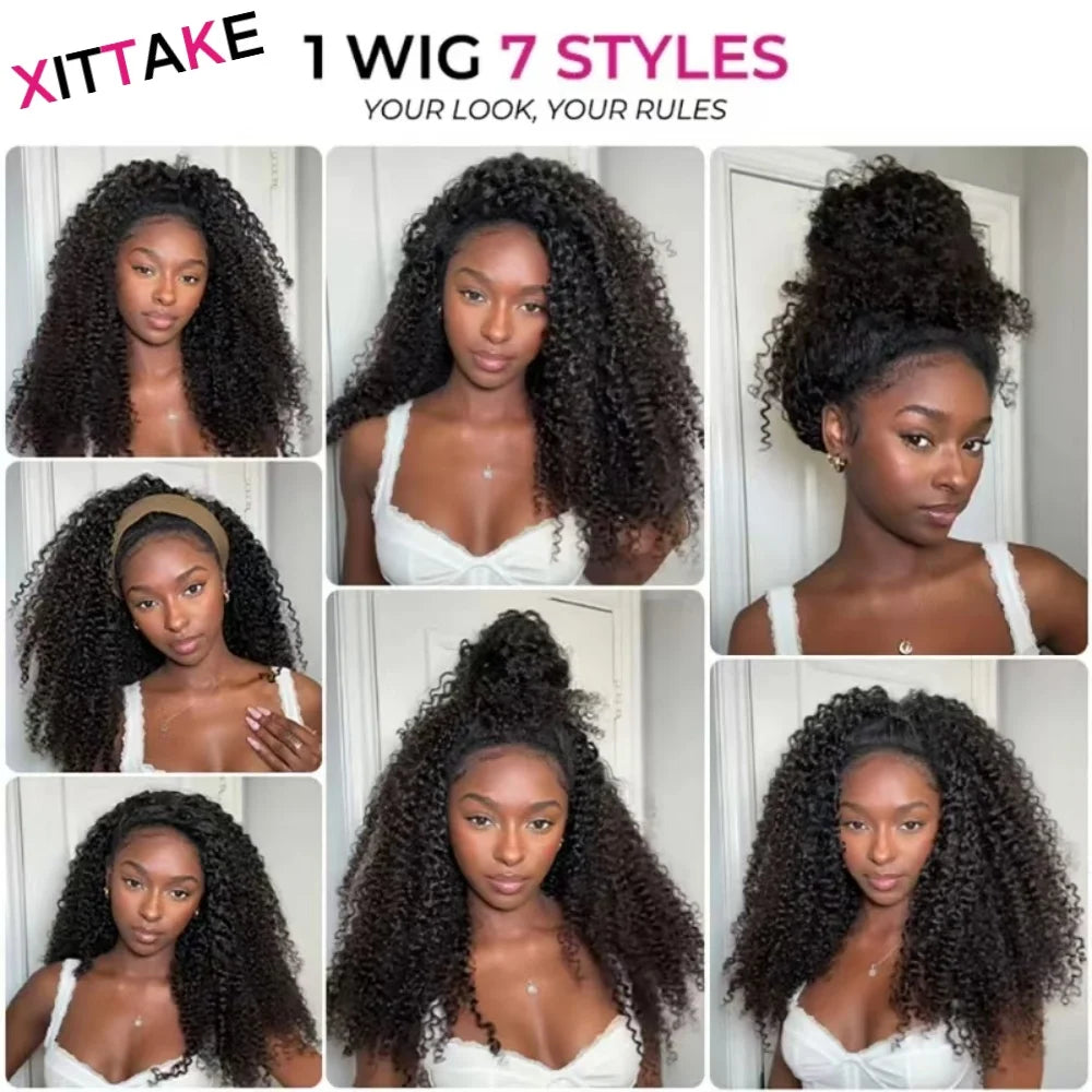 Afro Kinky Curly Half Wigs Glueless Human Hair Upgrade Wear & Go Half Wig With Drawstring Seamless Clip Ins Flip Over Curly wigs