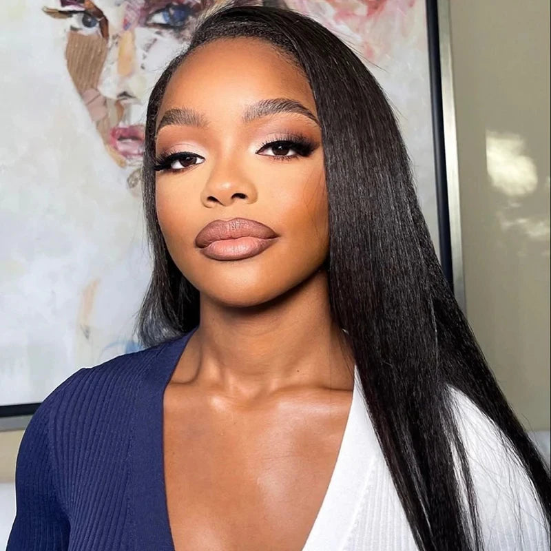 VSHOW Invisible Hairline 3 IN 1 Half Wig Yaki Kinky Straight Flip Over Elastic Drawstring Glueless Human Hair Wig For Beginner