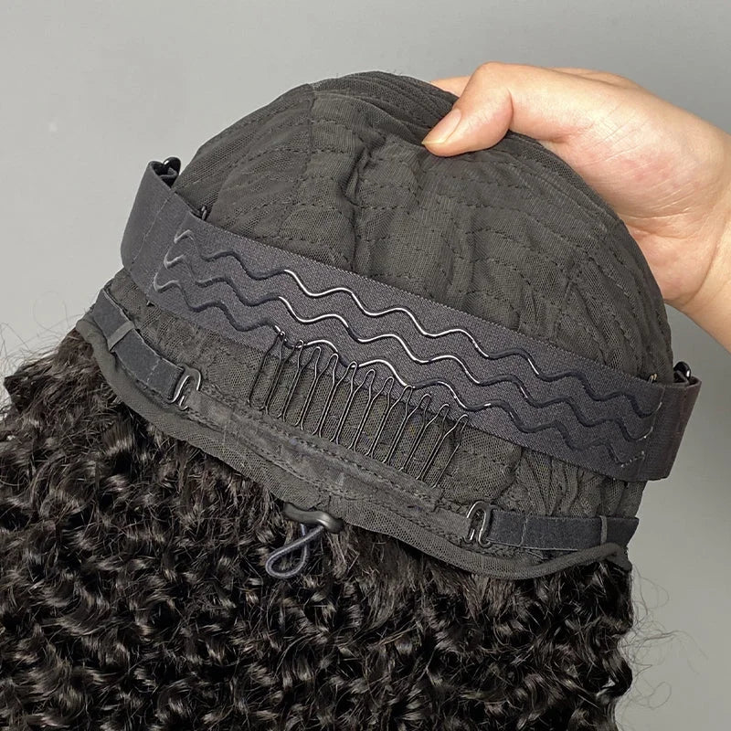 VSHOW Invisible Hairline 3 IN 1 Half Wig Yaki Kinky Straight Flip Over Elastic Drawstring Glueless Human Hair Wig For Beginner