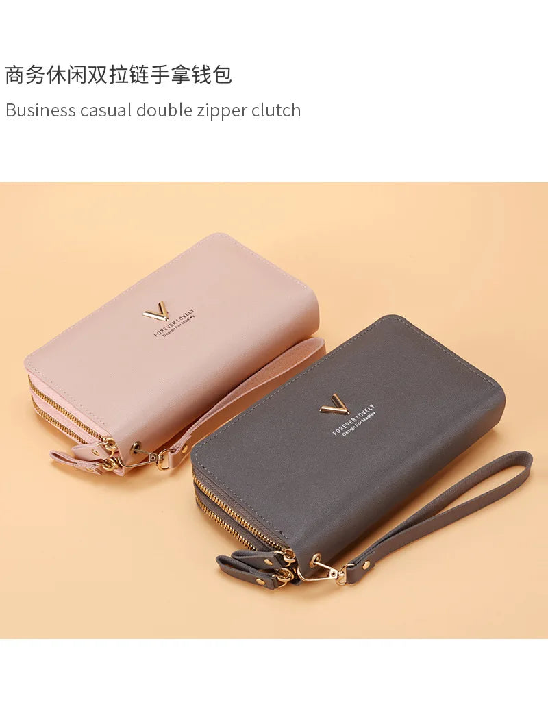 Long Women's Wallet Female Purses Tassel Coin Purse Card Holder Wallets Double Zipper Pu Leather Clutch Luxury Money Phone Bag