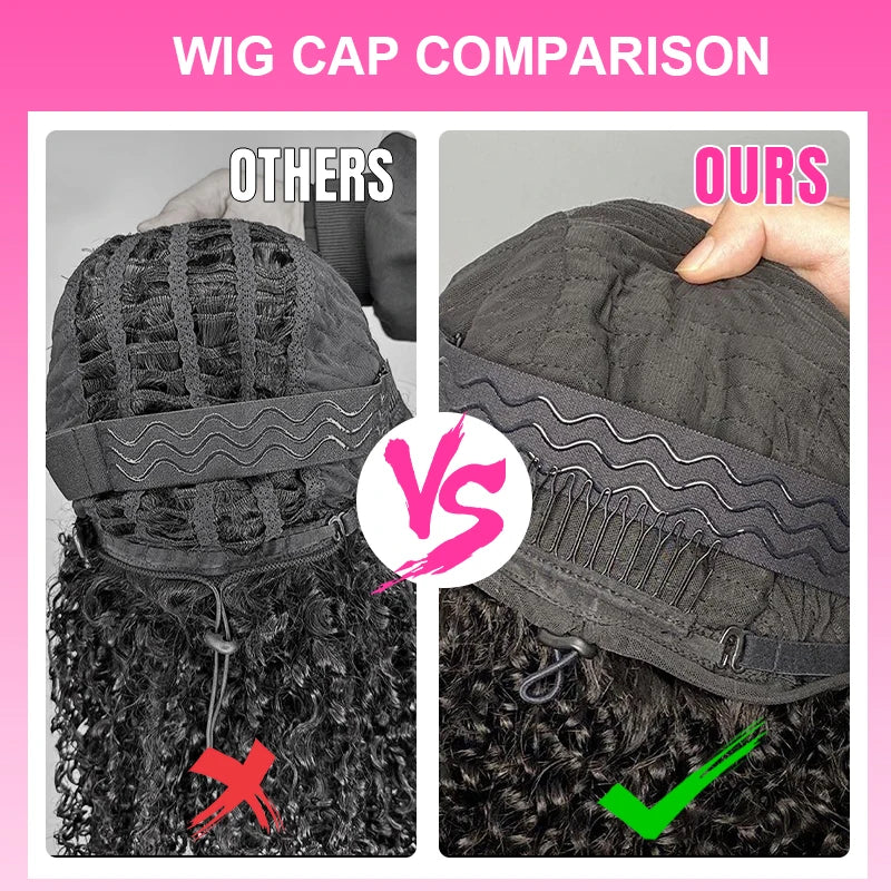 VSHOW Invisible Hairline 3 IN 1 Half Wig Yaki Kinky Straight Flip Over Elastic Drawstring Glueless Human Hair Wig For Beginner