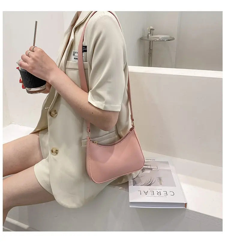 New Women's Fashion Handbags Retro Solid Color PU Leather Shoulder Underarm Bag Casual Women Hobos Handbags sac à main femme