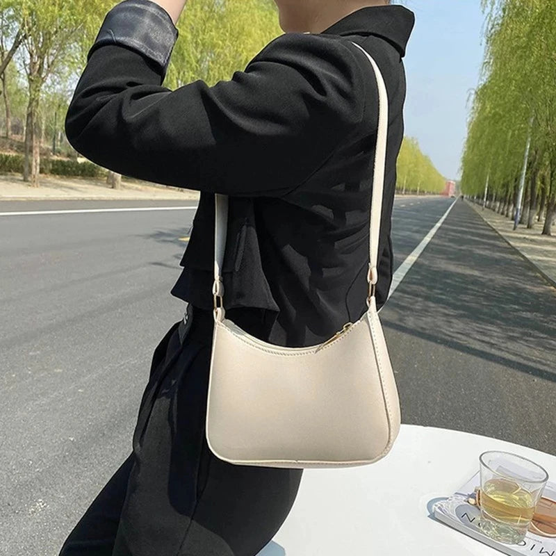 New Women's Fashion Handbags Retro Solid Color PU Leather Shoulder Underarm Bag Casual Women Hobos Handbags sac à main femme