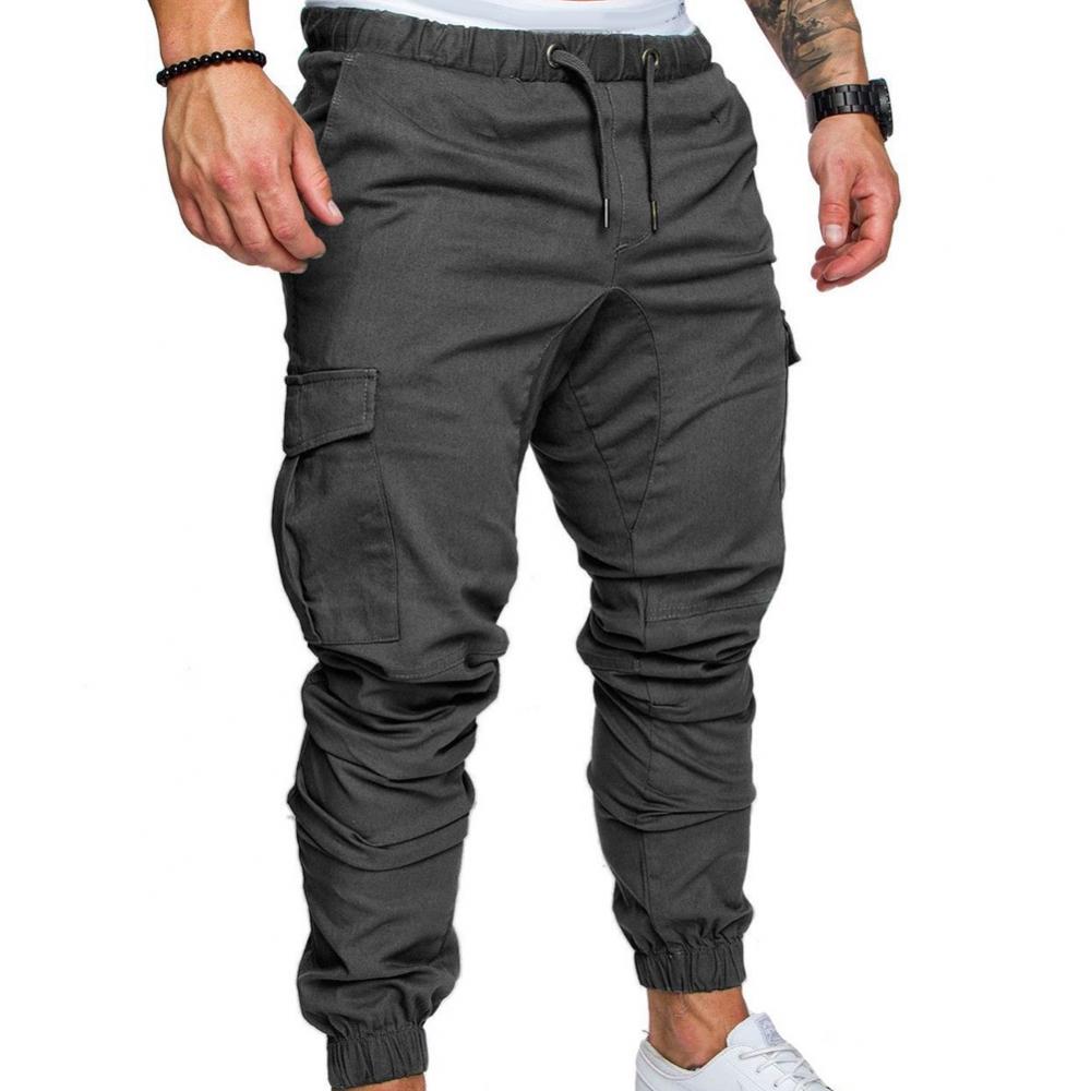 Dropshipping!New Fashion Men Jogger Pants Casual Solid Color Pockets Waist Drawstring Ankle Tied Skinny Cargo Pants Size XS-4XL