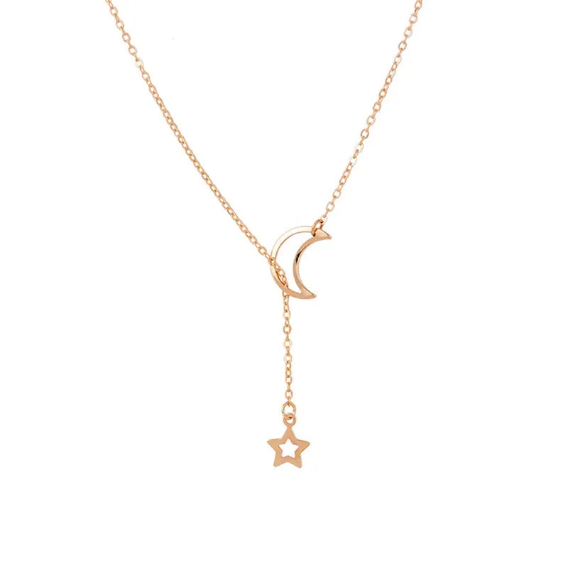 NK319 Fashion Moon Star Pendant Choker Necklace Simple Gold Color Alloy Charm Chain Collares Neck For Women Party Jewelry