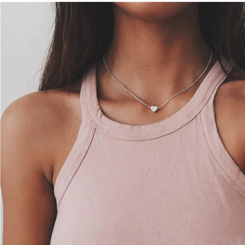New Golden Silver Color Small Heart Necklaces Bijoux For Women Collars Fashion Jewelry Collarbone Pendant Necklace NA219