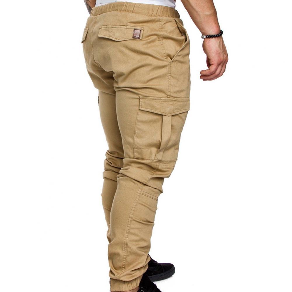 Dropshipping!New Fashion Men Jogger Pants Casual Solid Color Pockets Waist Drawstring Ankle Tied Skinny Cargo Pants Size XS-4XL