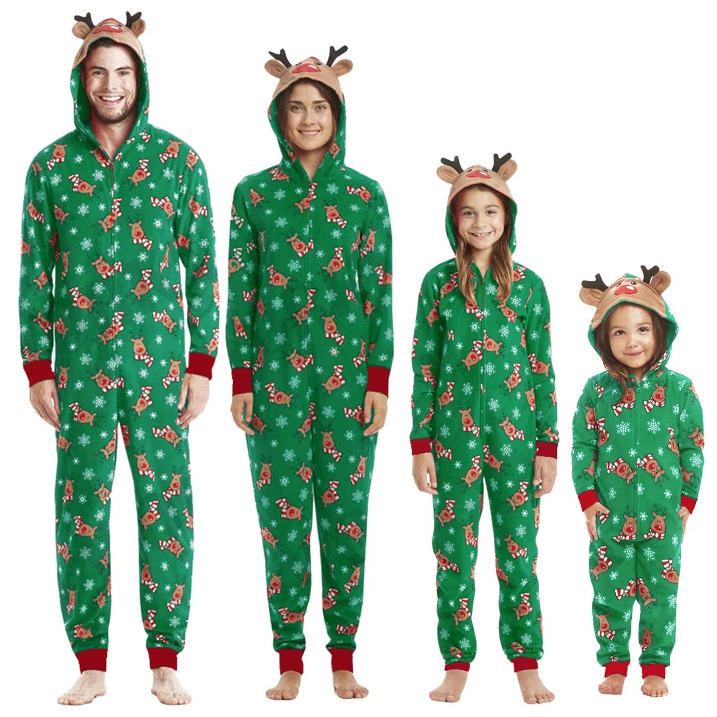 Christmas Family Matching Onesie Elk Print Cute Soft Jumpsuit Mom Dad Kids Clothing Sets Hooded Zipper Overall Xmas Look Pyjamas