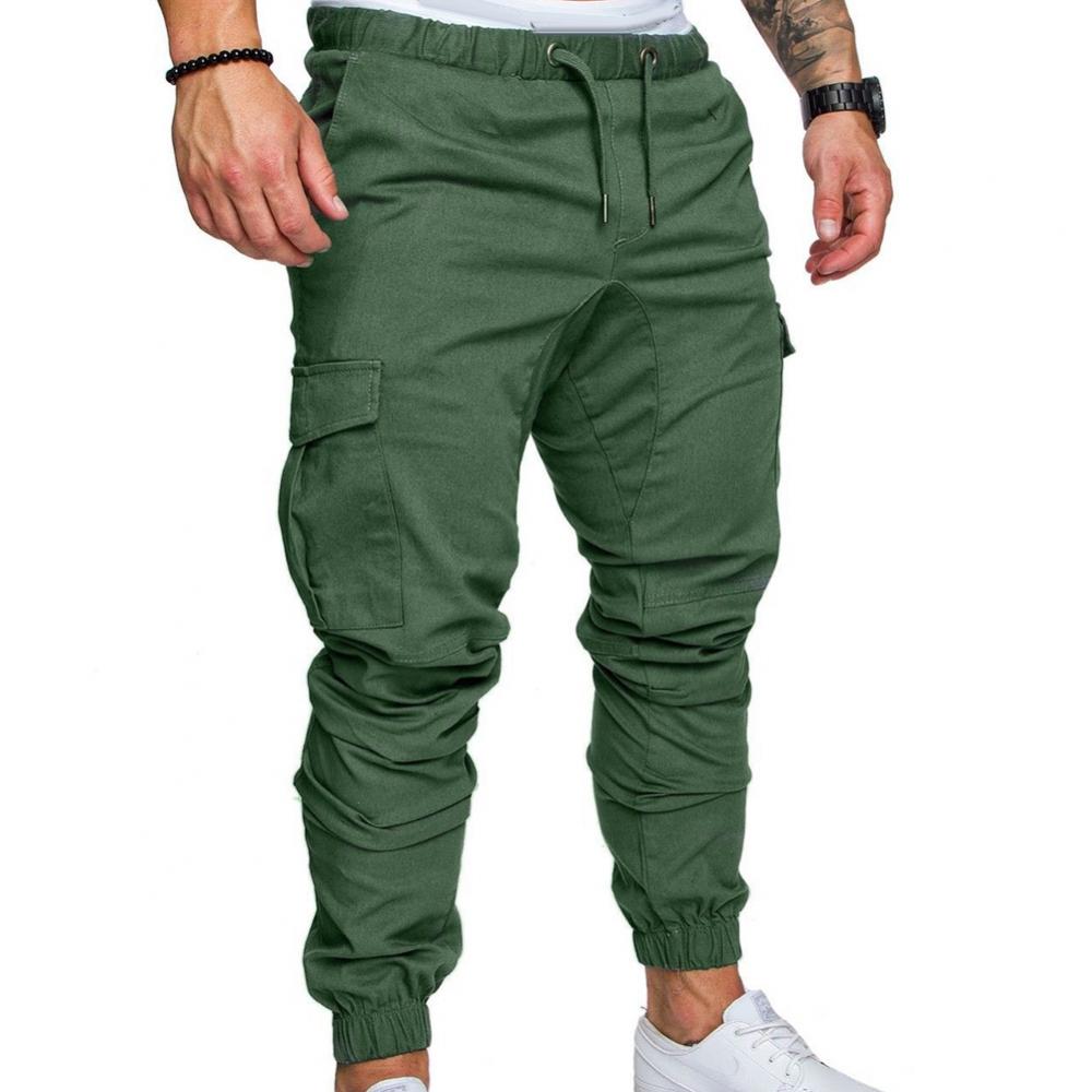 Dropshipping!New Fashion Men Jogger Pants Casual Solid Color Pockets Waist Drawstring Ankle Tied Skinny Cargo Pants Size XS-4XL