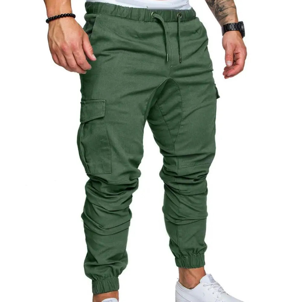 Dropshipping!New Fashion Men Jogger Pants Casual Solid Color Pockets Waist Drawstring Ankle Tied Skinny Cargo Pants Size XS-4XL