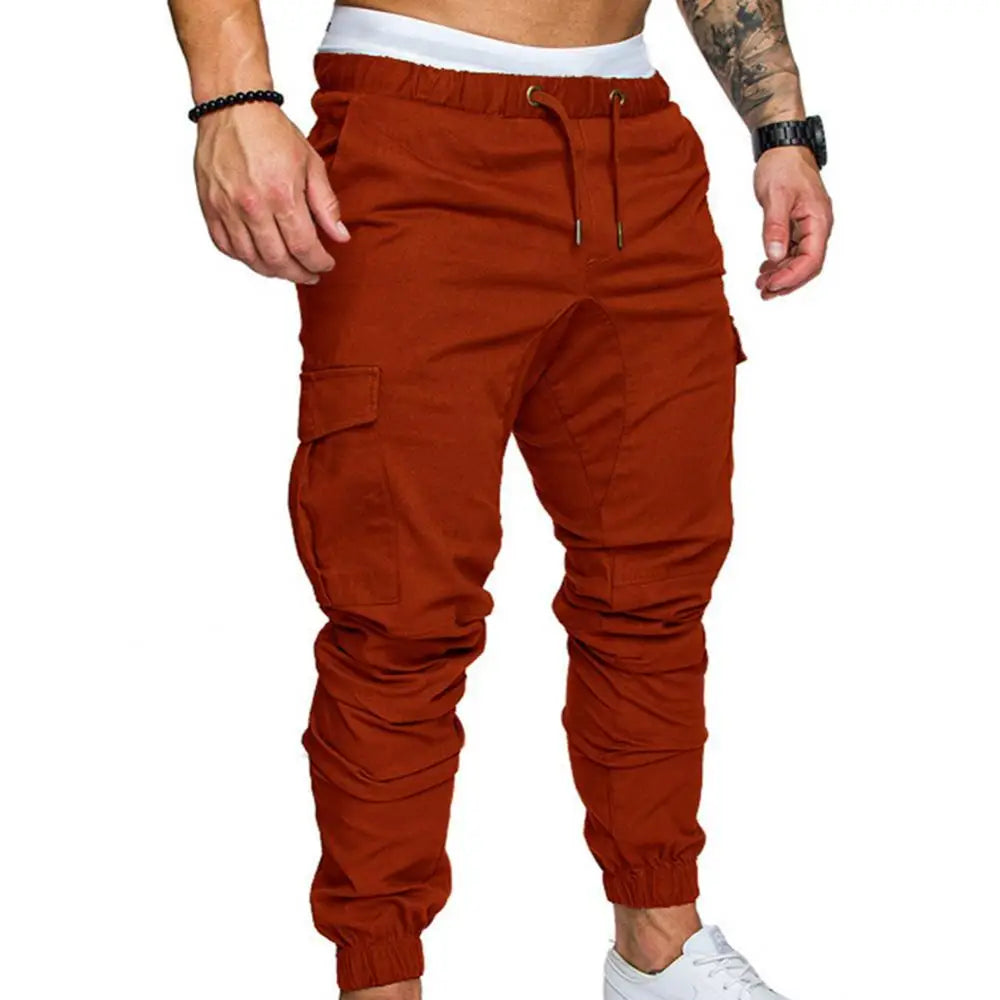 Dropshipping!New Fashion Men Jogger Pants Casual Solid Color Pockets Waist Drawstring Ankle Tied Skinny Cargo Pants Size XS-4XL