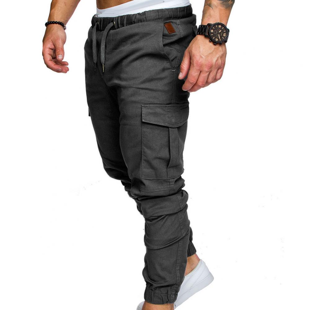 Dropshipping!New Fashion Men Jogger Pants Casual Solid Color Pockets Waist Drawstring Ankle Tied Skinny Cargo Pants Size XS-4XL