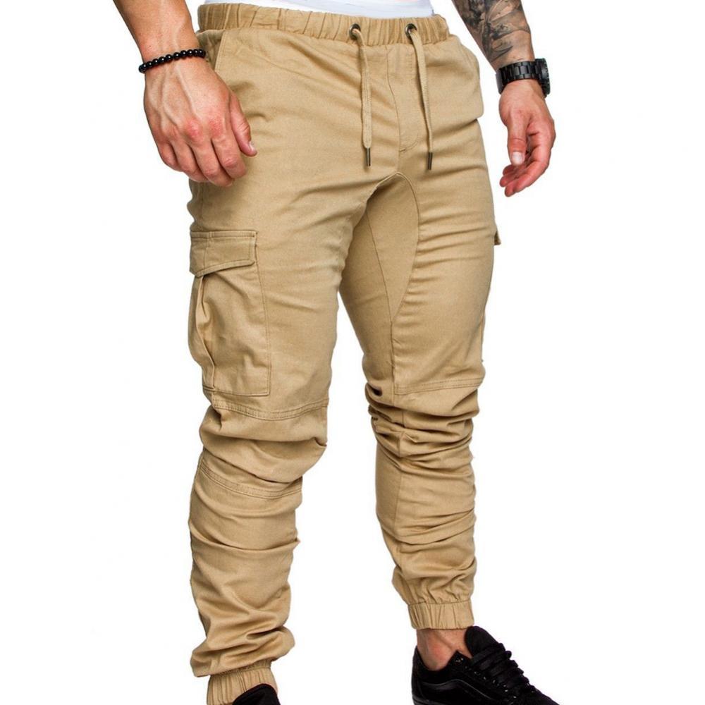Dropshipping!New Fashion Men Jogger Pants Casual Solid Color Pockets Waist Drawstring Ankle Tied Skinny Cargo Pants Size XS-4XL