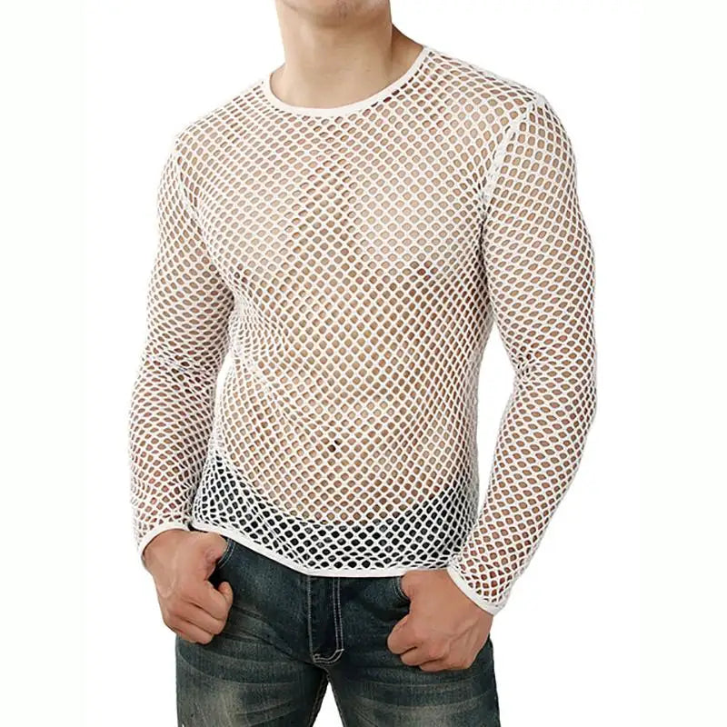 INCERUN 2024 Men T Shirt Mesh Transparent O-neck Long Sleeve T-shirts Sexy Streetwear Fashion Party Nightclub Men Clothing S-5XL