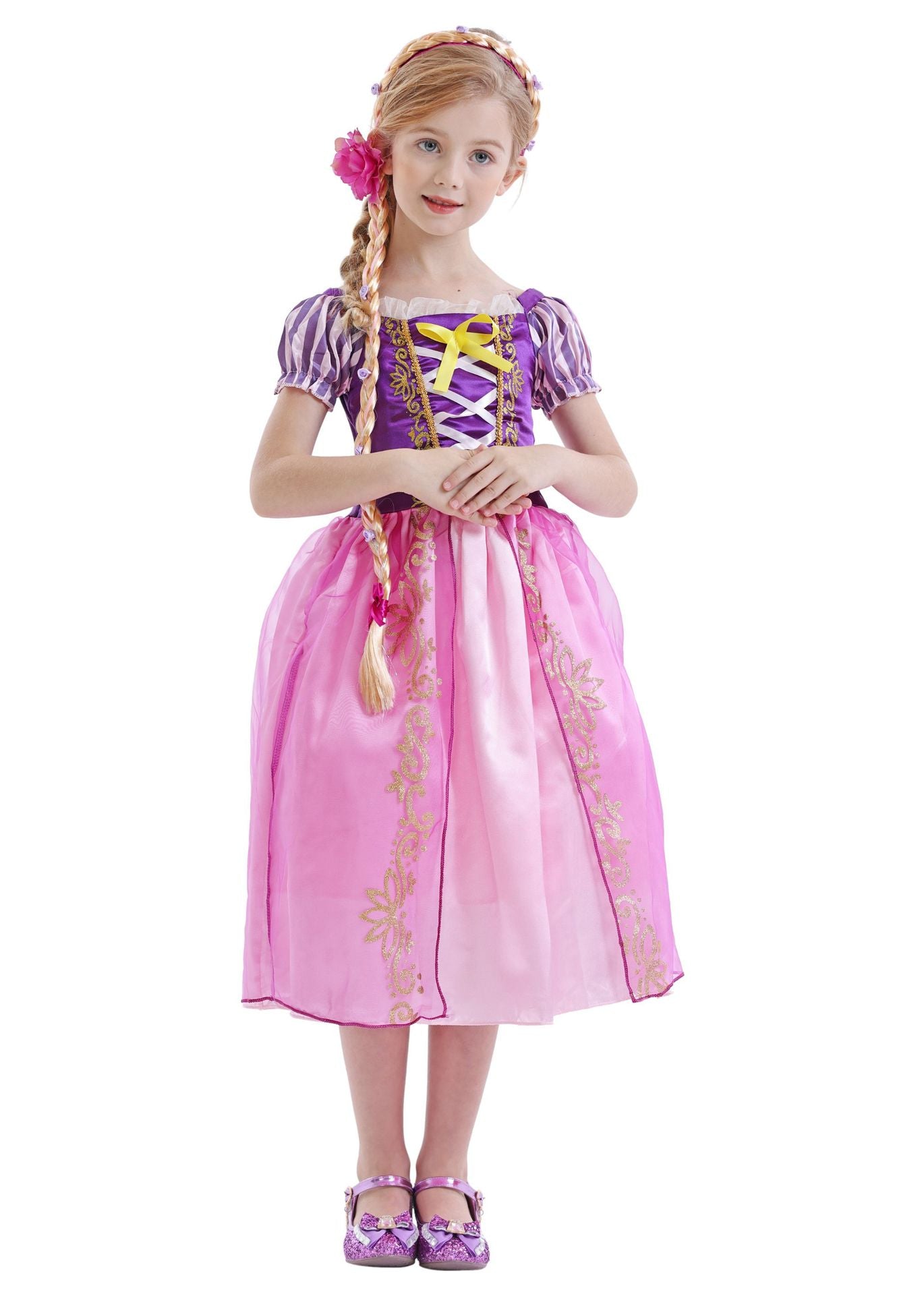 Disney Rapunzel Princess Dress Girl Purple Puff Sleeve Cosplay Tangled Costume Halloween Vestido Kids Birthday Ball Gown Clothes