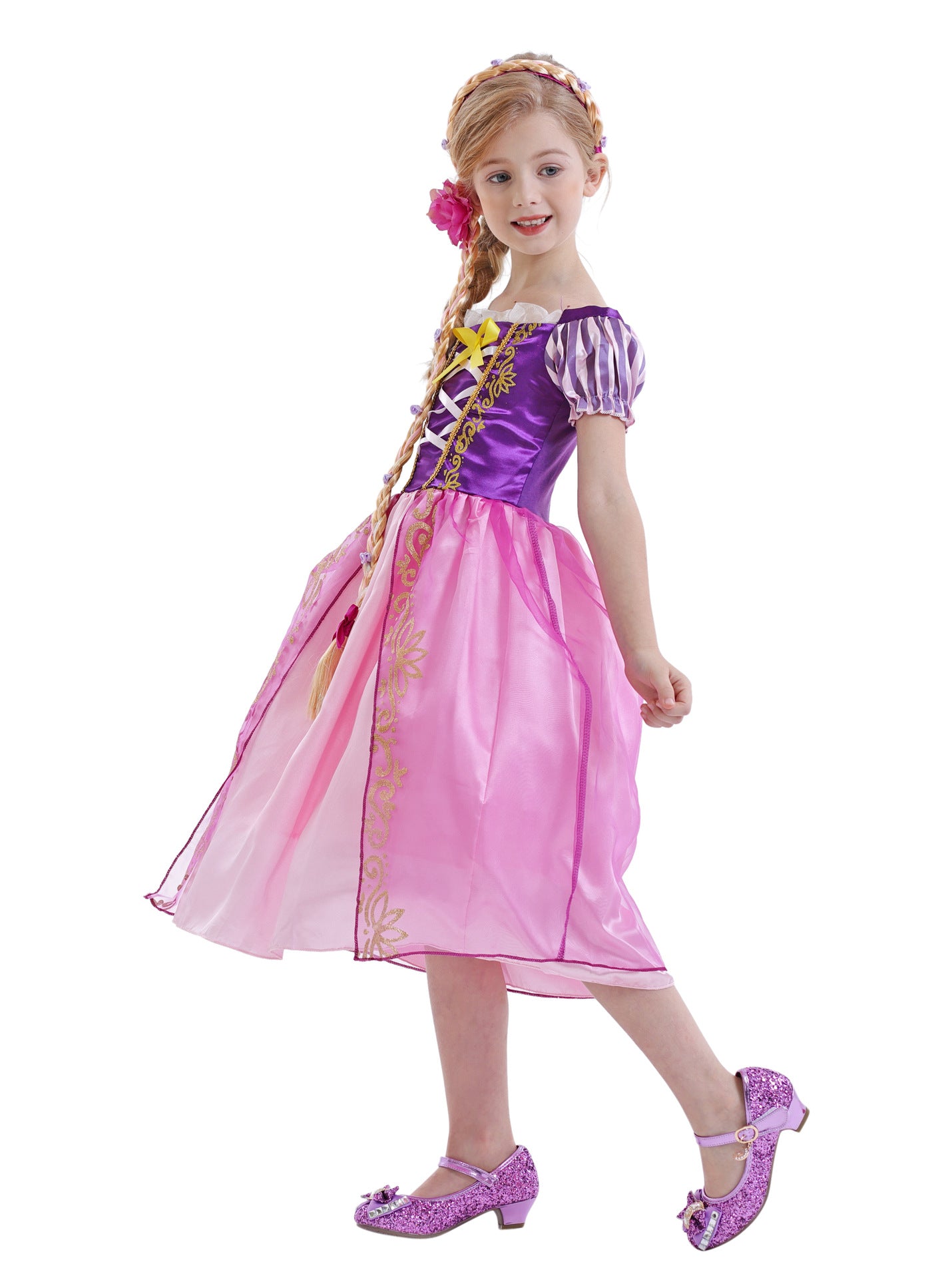 Disney Rapunzel Princess Dress Girl Purple Puff Sleeve Cosplay Tangled Costume Halloween Vestido Kids Birthday Ball Gown Clothes