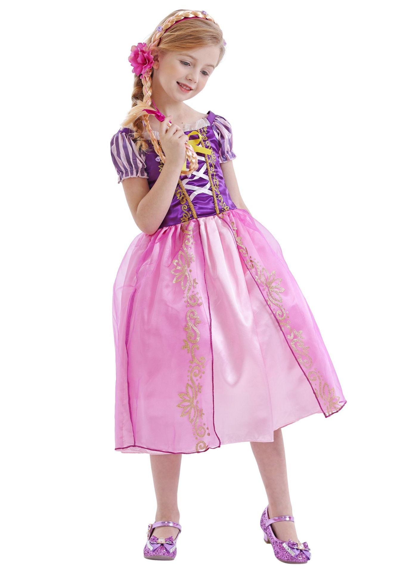 Disney Rapunzel Princess Dress Girl Purple Puff Sleeve Cosplay Tangled Costume Halloween Vestido Kids Birthday Ball Gown Clothes