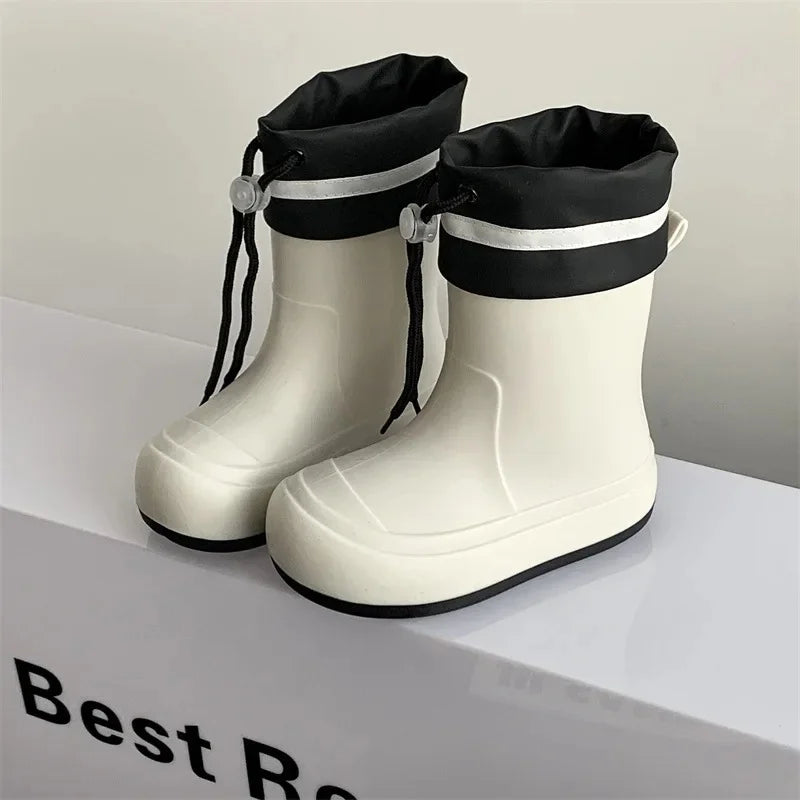Cute Mid-Calf Rain Boots Women's Student Fashion Casual Play Water Outdoor School Shoes Parent-Child Rain Shoes PVC Material