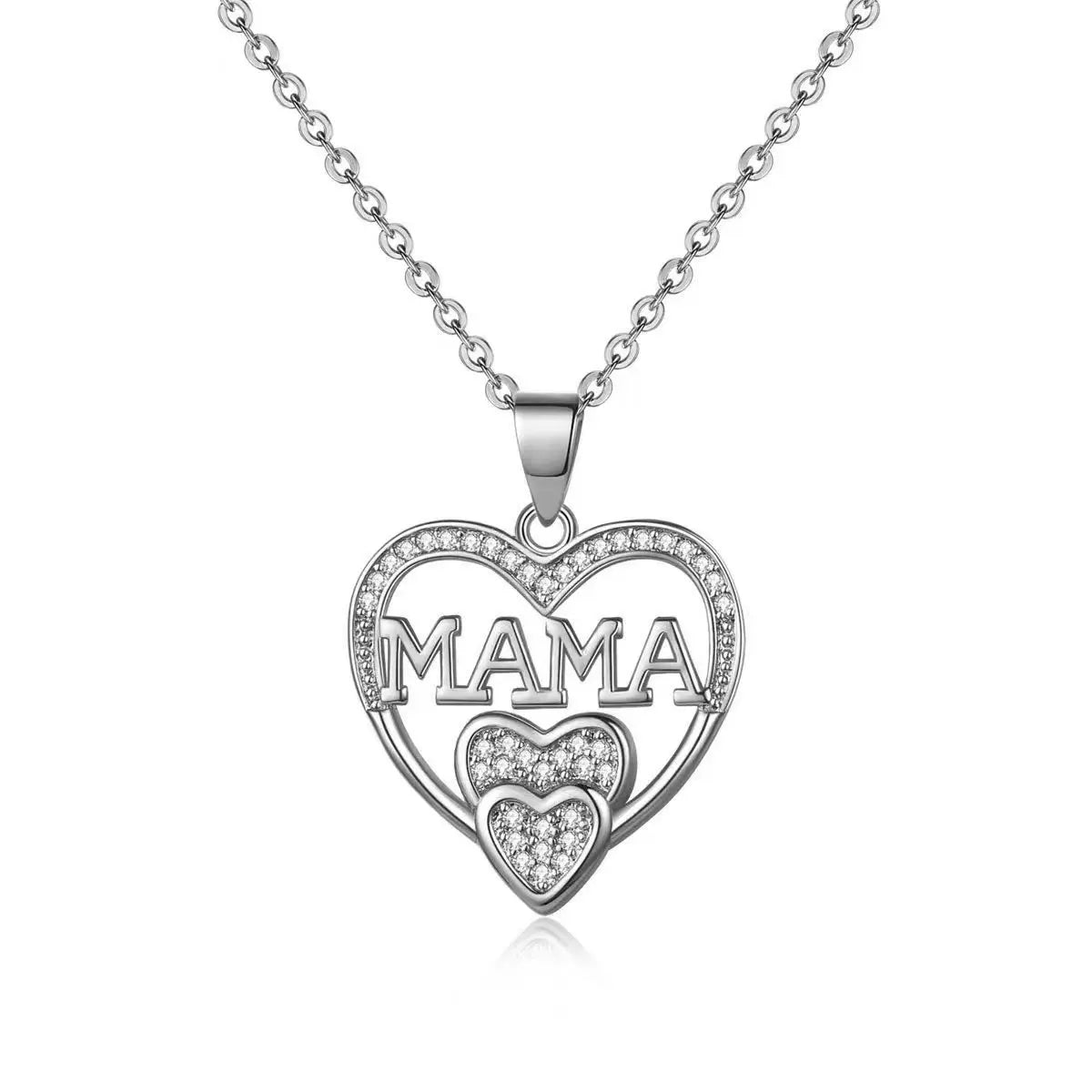 WLP 2025 Elegant Mother's Day Gift Heart Pendant MAMA Necklace for Women MOM Luxury Rhinestone Aesthetic Neck Necklace Jewelry