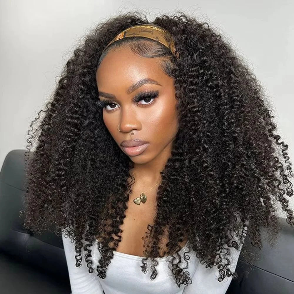 Half Wig Human Hair Kinky Curly Glueless Wig Human Hair Ready to Wear 3 IN 1 Half Wig With Drawstring 250 Density Curly Half Wig