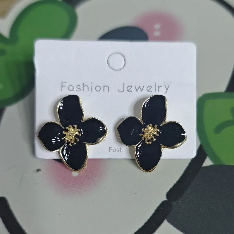 Hibiscus Dropped Glaze Flower Stud Earrings for Women Girl French Vintage 2025 Fashion Korean Wedding Romantic Jewelry Gifts