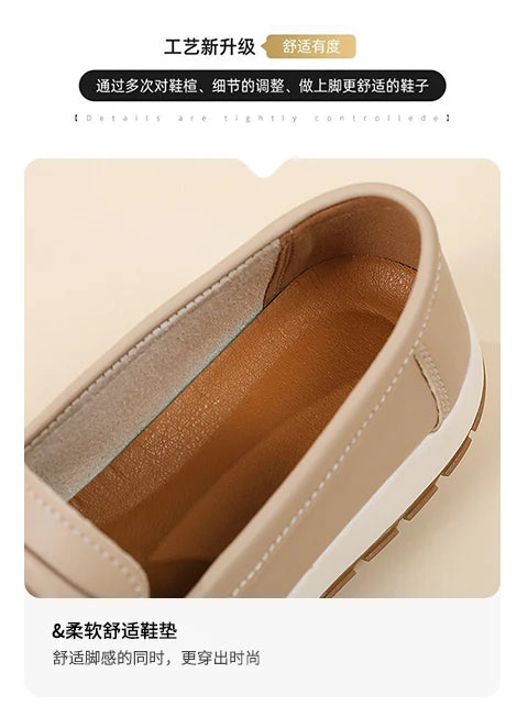 Women's casual flat shoes, 100 genuine leather shoes, lightweight spring and summer loafers, walking mom shoes