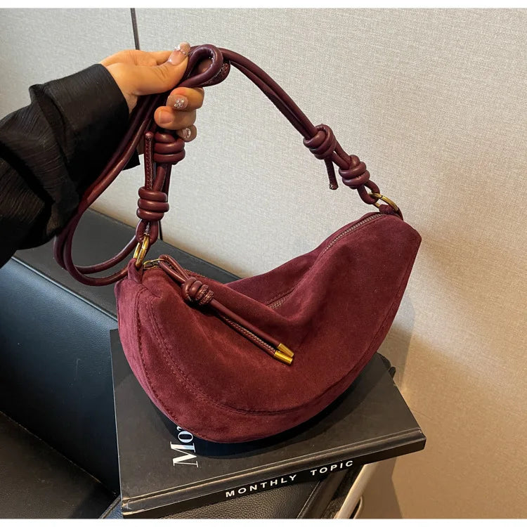 Faux Suede Super Popular Niche Suede Shoulder Bag for Women 2025 Hot Sale Single Crossbody Bags Underarm Dumpling Sweet Bags