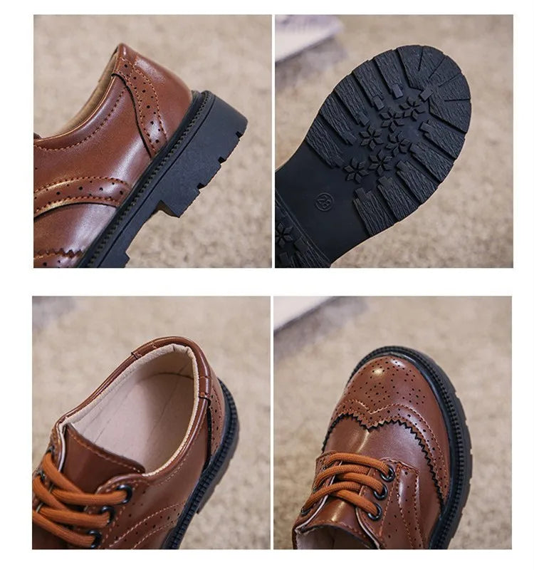 Boys Formal Shoes Girls Leather Shoes Black for School Party Wedding Lace-up Kids Oxfords Classic Fashion Soft 26-36 Breathable