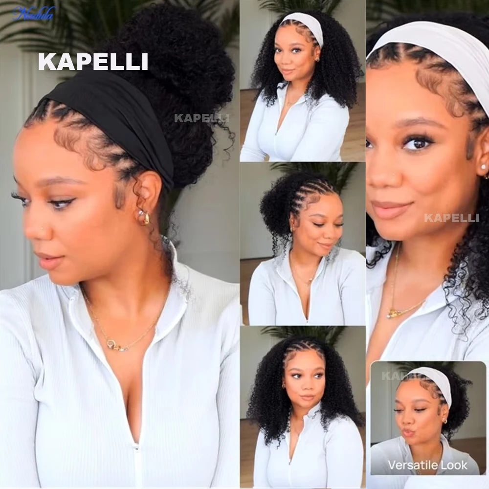 Half Wig Human Hair Kinky Curly Glueless Wig Human Hair Ready to Wear 3 IN 1 Half Wig With Drawstring 250 Density Curly Half Wig