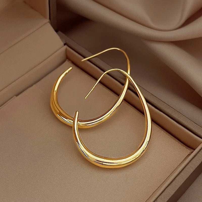 925 Sterling Silver Golden Ellipse Wedding Hoop Earrings For Women Ladies Luxury Female Jewelry Money 925 Jewellery