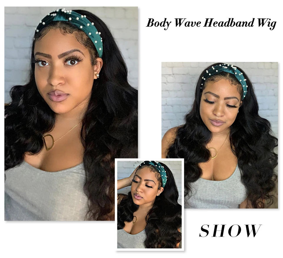 Headband Wig Human Hair Body Wave Virgin Human Hair Wigs for Black Women Full Machine Made Brazilian Ready To Wear Wig None Lace