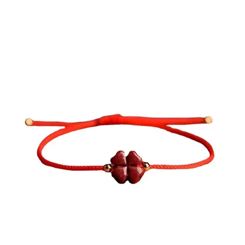 Natural Purple Cinnabar Lucky Clover Handmade Red Rope Lucky Bangle Women Men Lucky Bracelet Size Adjust Drop Shipping