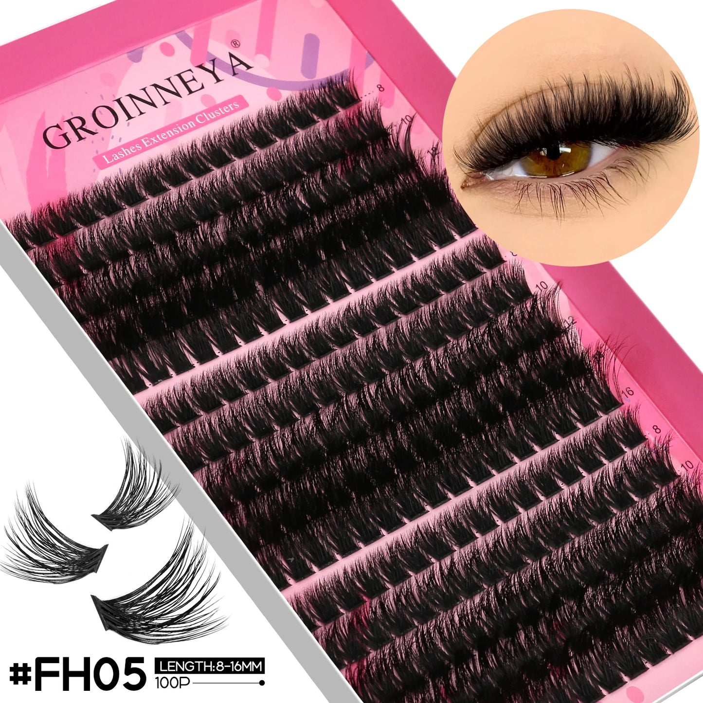 GROINNEYA Lashes Clusters Faux Mink Lashes Eyelash Extension Voluminous Fluffy Wispy Cat Eyelashes Eyelashes Clusters Makeup
