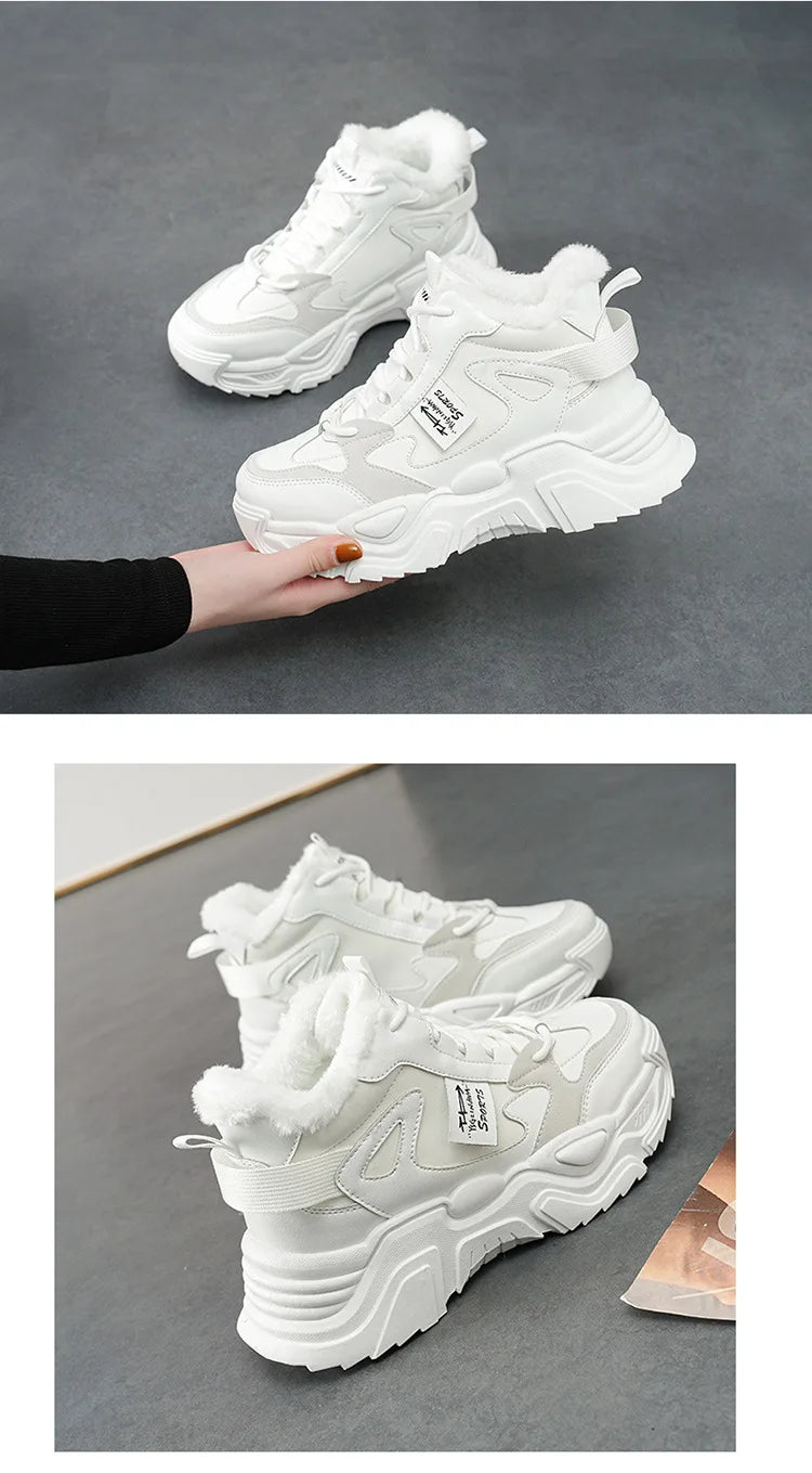 Winter New Women High Top Snow Boots Warm Plush Woman Comfortable Sneakers Waterproof Cottom Shoes Fashion Female Footwear 2025