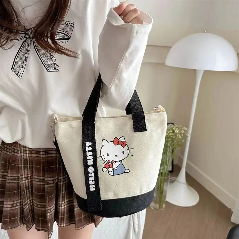 MINISO Sanrio Canvas Crossbody Bag Cute Fashion Handbag Bucket Bag Large Capacity Commuter Girl Gift