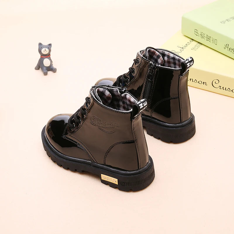 2022 New Winter Children Shoes PU Leather Waterproof Plush Boots Kids Snow Boots Brand Girls Boys Casual Boots Fashion Sneakers