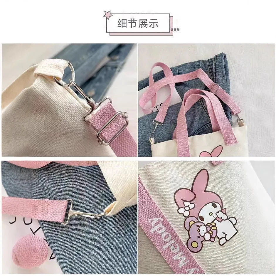 Sanrio Hello Kitty Kuromi Canvas Shoulder Bag Kawaii Anime Print Lightweight Crossbody Purse for Girl