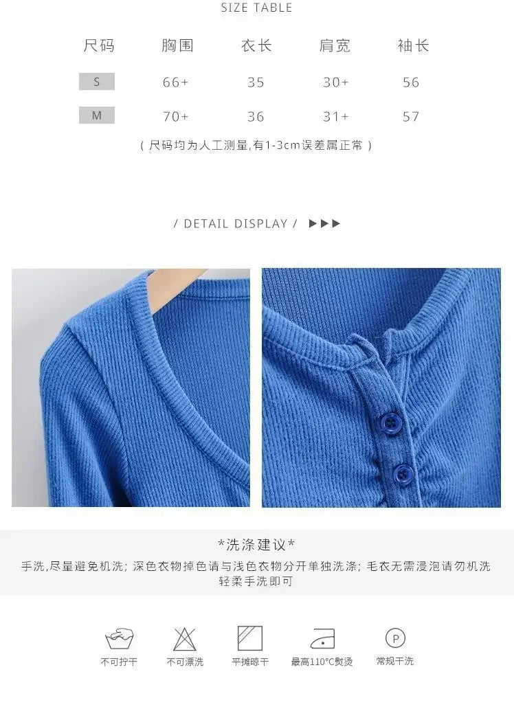 Spring Summer Women Long Sleeve Button T Shirt Female Solid Slim Sexys Casual Tee Shirt Femmes Y2k Clothes Streetwear Crop Tops