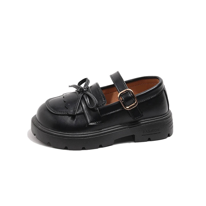 Kids Shoes Black Leather Mary Janes Girls Shoes Bow Thick Sole Casual Party Shoes Toddler Little Girls Fashion Footwear Shoes
