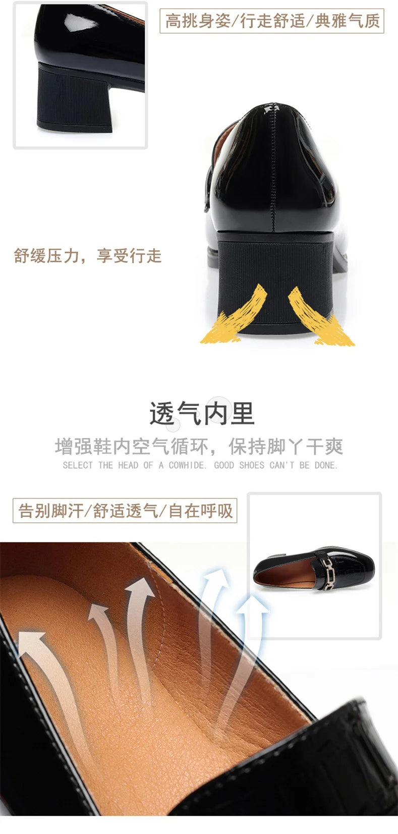 Spring Autumn Ladies Pumps Shallow Shoes Patent Leather Soft Sole Crystal High Heels  Loafers Fashion Breathable Single Shoe