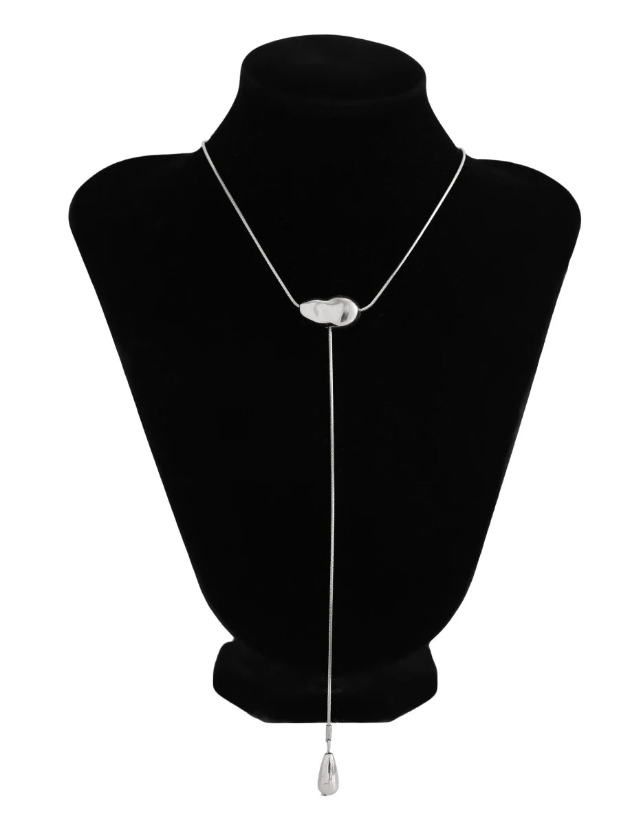 2025 Vintage Metal Simple Water Drop Pendant Necklace for Women 2025 Trendy Long Thin Chain Necklace Aesthetic Y2K Jewelry Gift