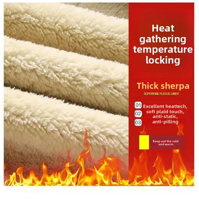 Men's Autumn Winter Lamb Velvet Set Thickened Fleece Casual Sports Outerwear And Pants Large Size Comfortable Dad Clothes