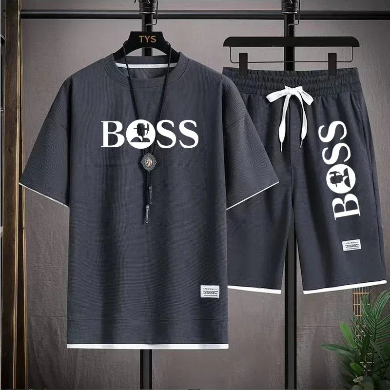 Men's luxury sportswear set casual fitness T-shirt and shorts 2-piece set with short sleeves summer 2024