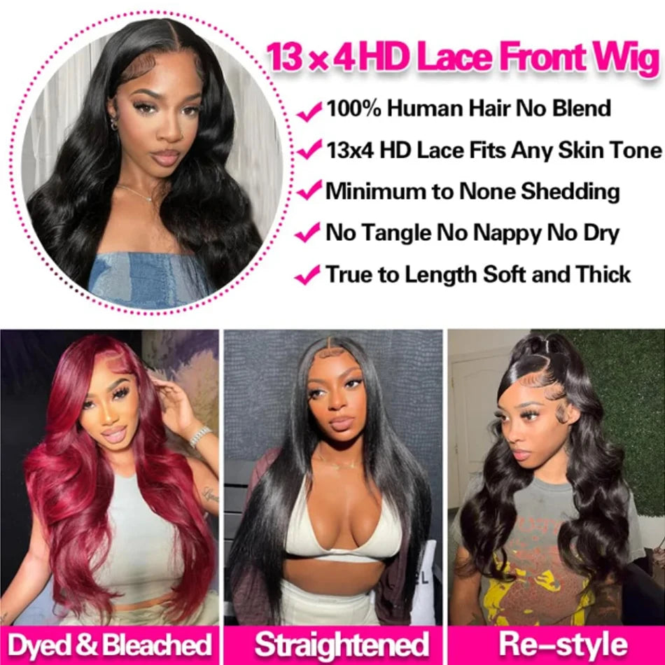 180 Density 13x6 Body Wave Lace Front Wigs Human Hair Pre Plucked 13x4 HD Transparent Lace Frontal Wigs Human Hair for Women
