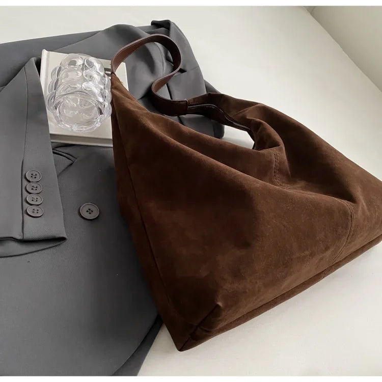 Vintage Suede New Large Capacity Women Tote Bag 2025 Autumn Winter Commute Shoulder Crossbody Bags Fashion Trend Underarm Bags