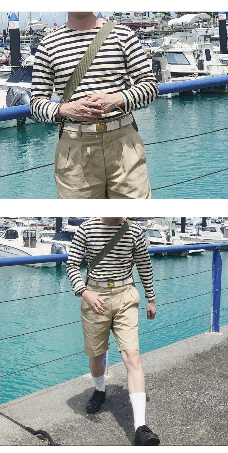 Bronson Sailor's Striped Shirt Vintage Fashion Breton Boat Collar Long Sleeve T-Shirt