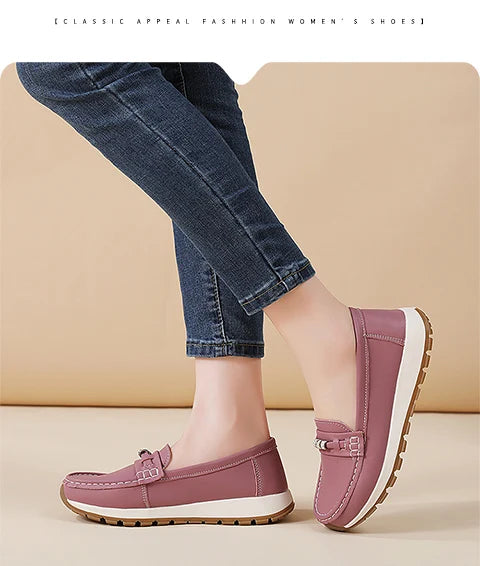 Women's casual flat shoes, 100 genuine leather shoes, lightweight spring and summer loafers, walking mom shoes