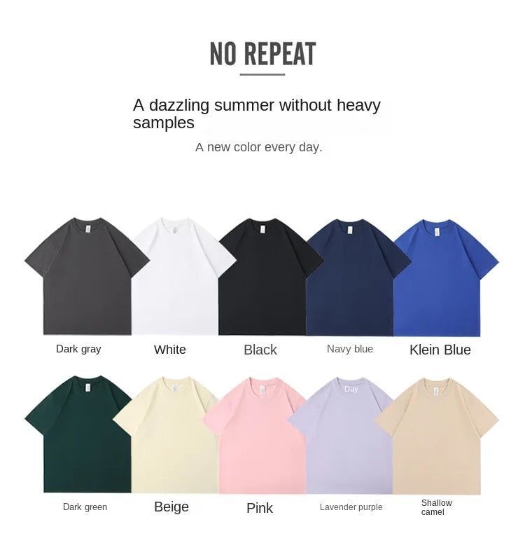 Heavyweight round neck pure cotton short sleeved t-shirt loose solid color white t men's and women's bottom shirt solid color