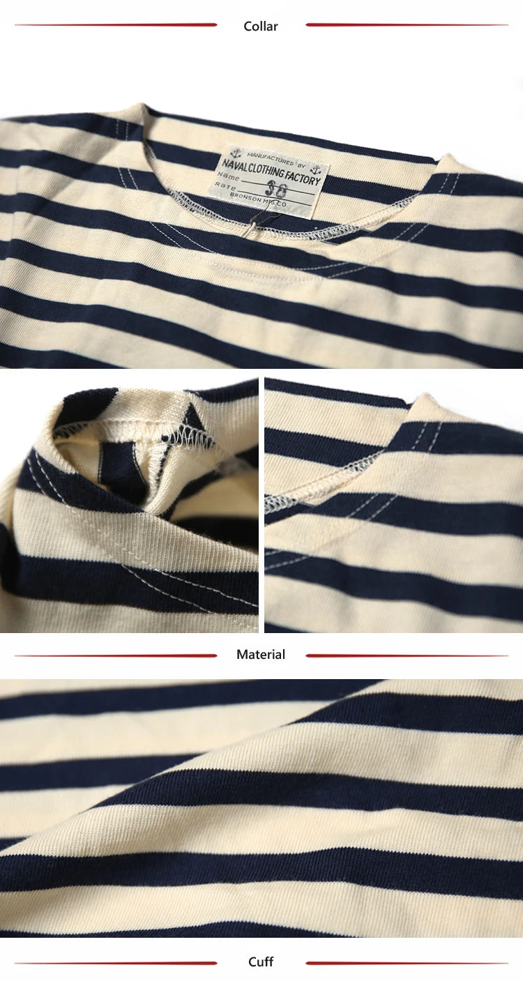 Bronson Sailor's Striped Shirt Vintage Fashion Breton Boat Collar Long Sleeve T-Shirt